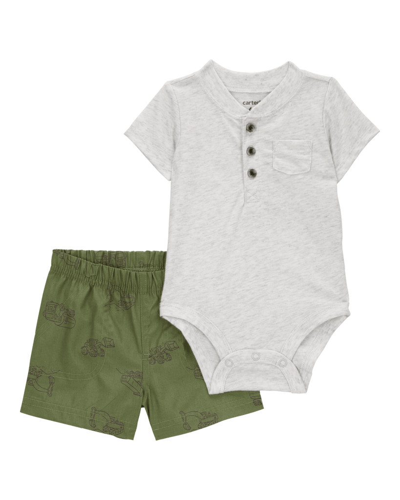 Conjunto de dos piezas de algodón, pantalón corto y body henley - Carter´s