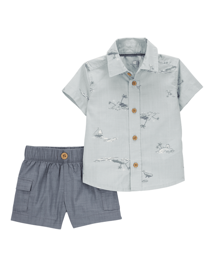 Conjunto de dos piezas de algodón, pantalón corto y camisa, diseño tropical - Carter´s