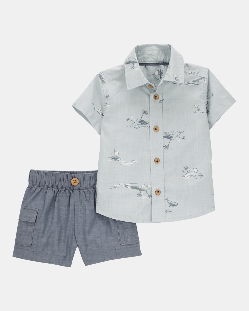 Conjunto de dos piezas de algodón, pantalón corto y camisa, diseño tropical - Carter's