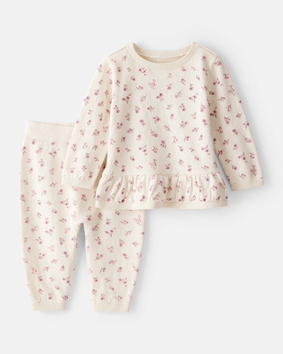 Conjunto de dos piezas en algodón con cardigán marfil floral y pantalón - Carter's