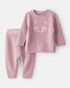 Conjunto de duas peças em algodão com cárdigan estampadodo rosa e calçass