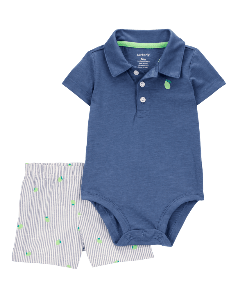 Conjunto dos piezas algodón pantalón corto y body polo diseño a rayas - Carter´s