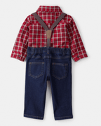 Conjunto dos piezas camisa a cuadros y pantalón con tirantes denim - Carter's
