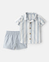 Two-piece set: linen shirt and cotton shorts, blue striped design