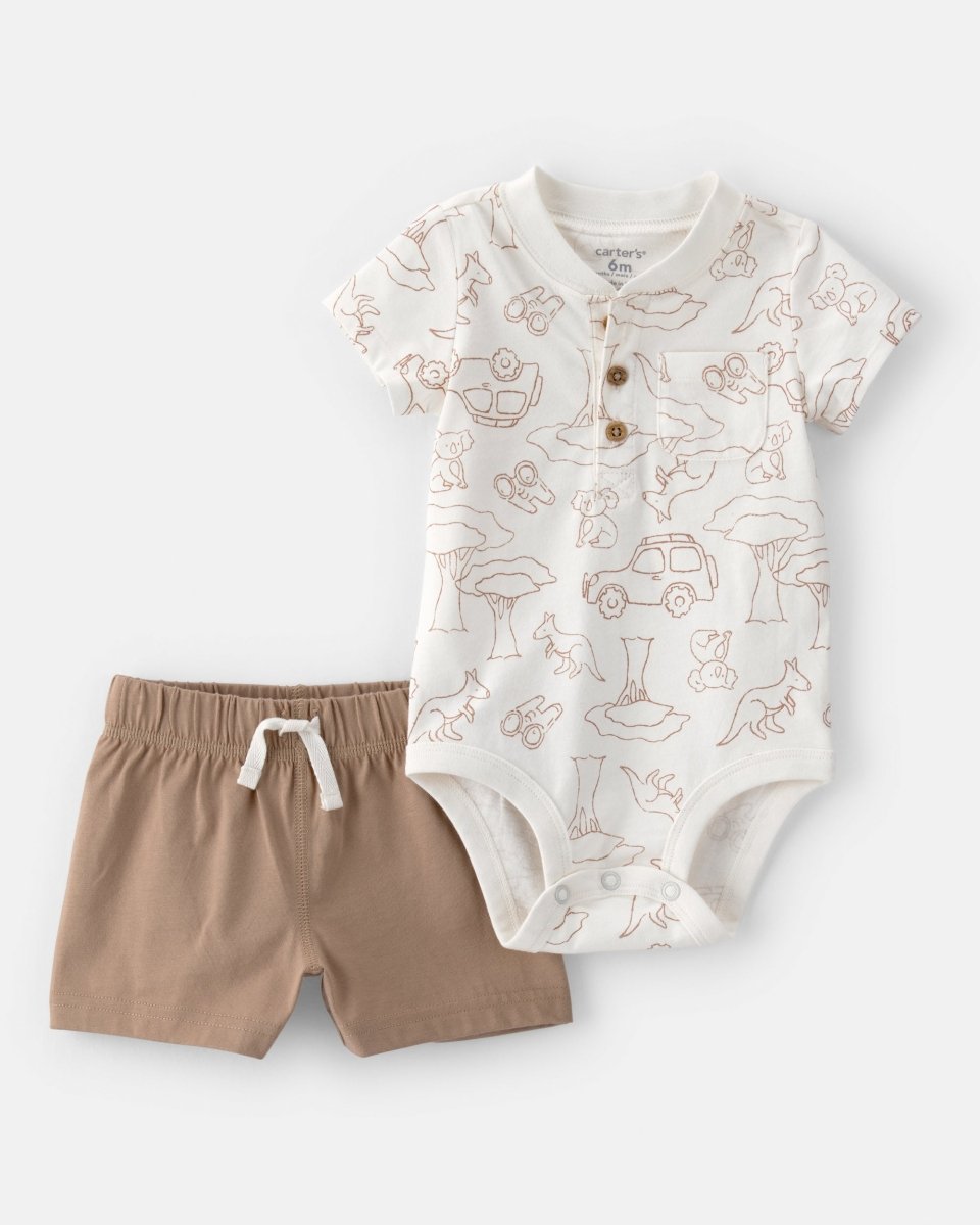 Conjunto dos piezas camisa y pantalón corto de alogdón, diseño desierto marrón - Carter's