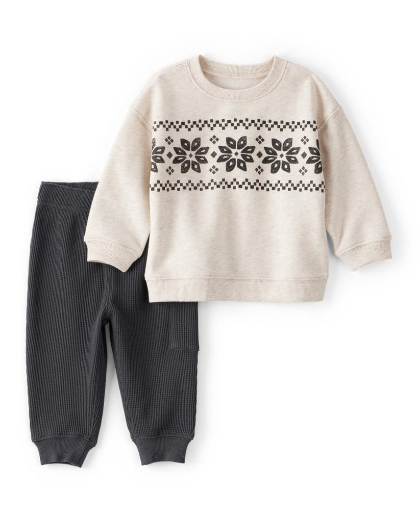 Conjunto dos piezas camiseta estampado Fair Isle y pantalón marfil - Carter's