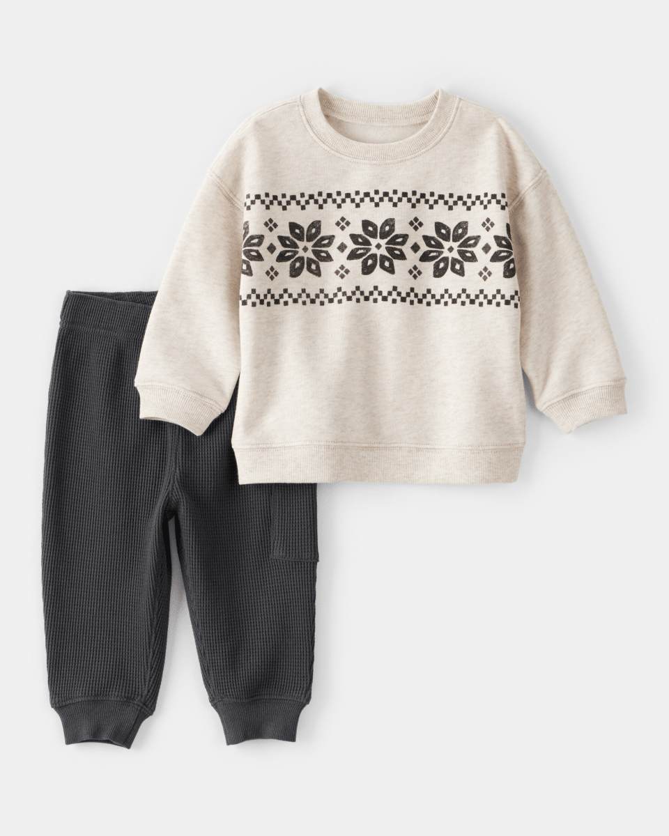 Conjunto dos piezas camiseta estampado Fair Isle y pantalón marfil - Carter's