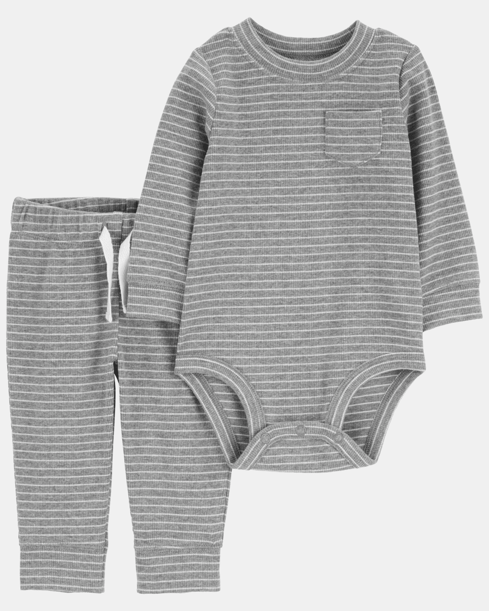 Conjunto dos piezas de algodón acanalado, pantalón y body diseño a rayas - Carter's