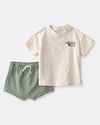 Two-piece cotton slub shirt and shorts set, desert design