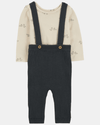 Two-piece cotton set, dungarees and bodysuit