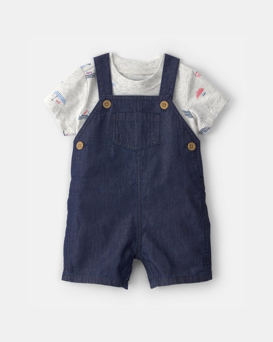 Conjunto dos piezas de algodón peto chambray y camiseta, diseño barcos - Carter's