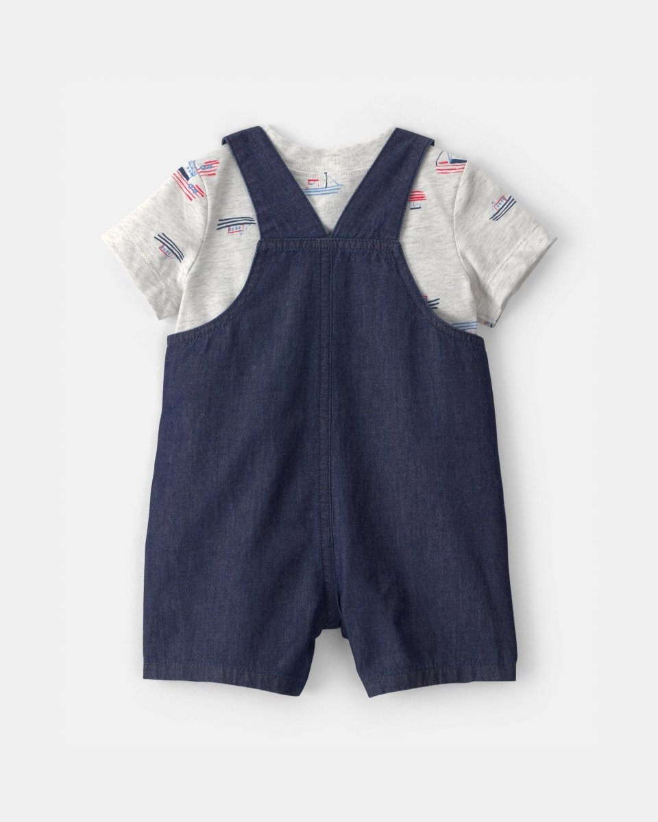 Conjunto dos piezas de algodón peto chambray y camiseta, diseño barcos - Carter's