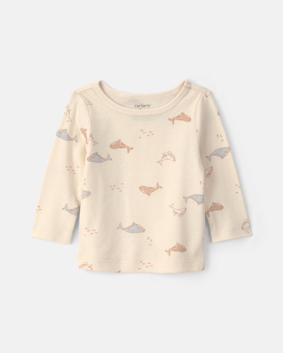 Conjunto dos piezas de algodón peto corto y camiseta, diseño ballena azul - Carter's
