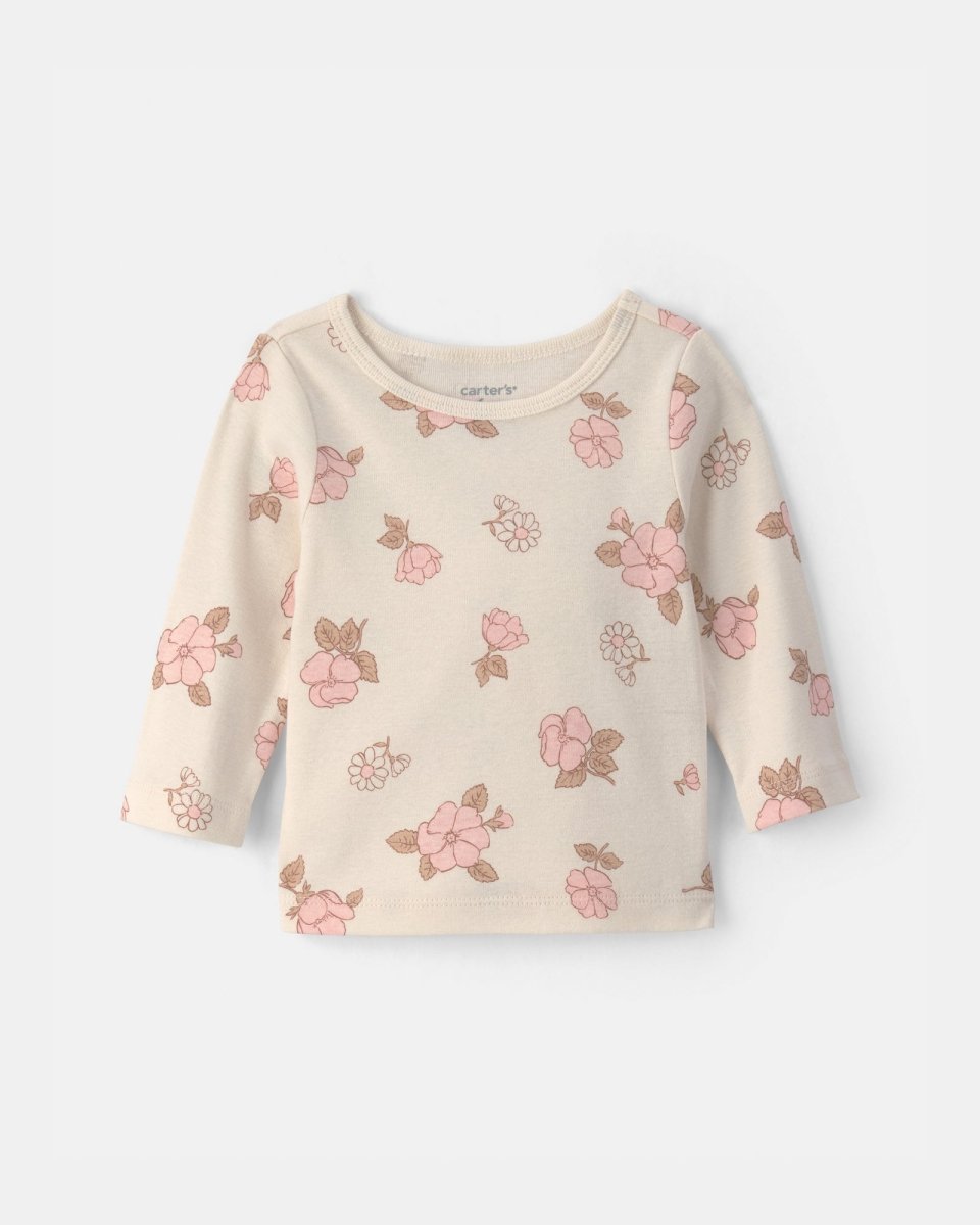 Conjunto dos piezas de algodón peto corto y camiseta, diseño floral rosa - Carter's