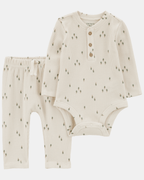 Conjunto dos piezas de algodón térmico pantalón y body diseño arboles - Carter's
