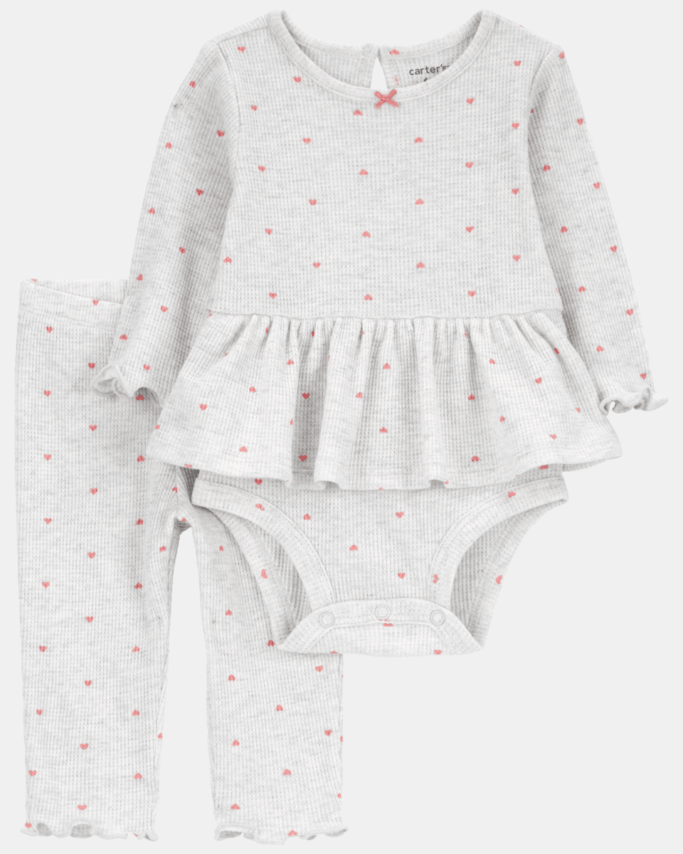 Conjunto dos piezas de algodón térmico, pantalón y body diseño corazones - Carter's