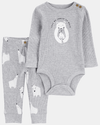 Conjunto térmico de duas peças em algodão, calças e body com estampado de urso polar