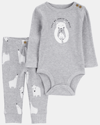 Conjunto dos piezas de algodón térmico, pantalón y body diseño osos polares - Carter's