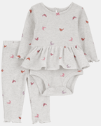 Conjunto dos piezas de algodón térmico, pantalón y body, diseño pájaros - Carter's