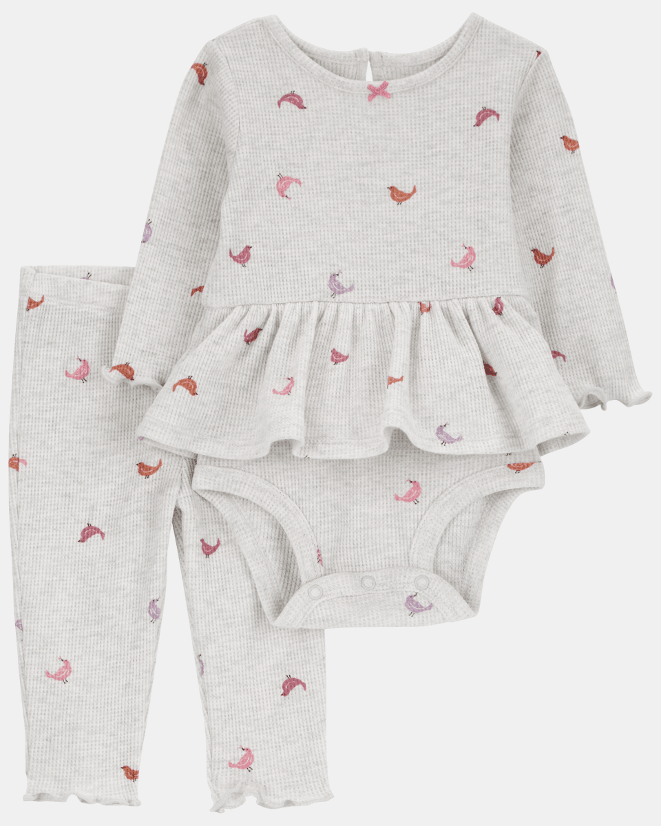 Conjunto dos piezas de algodón térmico, pantalón y body, diseño pájaros - Carter's
