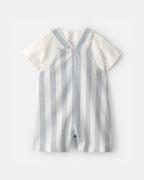 Conjunto dos piezas de lino con peto corto a rayas y camiseta azul - Carter's