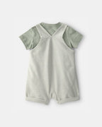 Conjunto dos piezas de lino con peto corto a rayas y camiseta verde - Carter's
