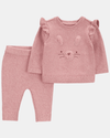 Conjunto de duas peças em malha, calças e t-shirt com estampado de coelho