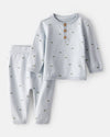 Conjunto dos piezas en algodón con cárdigan y pantalón estampado dinosaurios