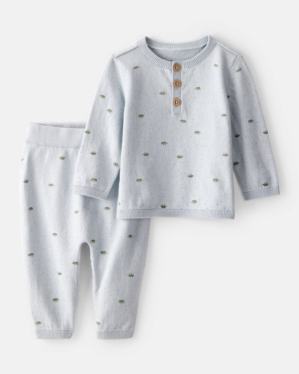 Conjunto dos piezas en algodón con cárdigan y pantalón estampado dinosaurios - Carter's