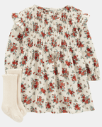 Conjunto dos piezas vestido de sarga con medias y diseño floral - Carter's
