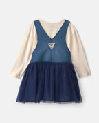 Conjunto peto falda de chambray con tul y camiseta, niña - Carter's