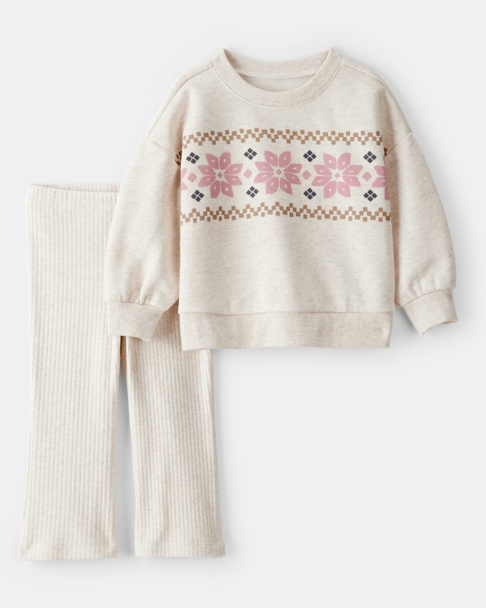 Conjunto sudadera estampado Fair Isle y pantalón marfil - Carter's
