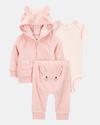 Conjunto tres piezas algodón chaqueta y pantalón terry más body diseño conejita