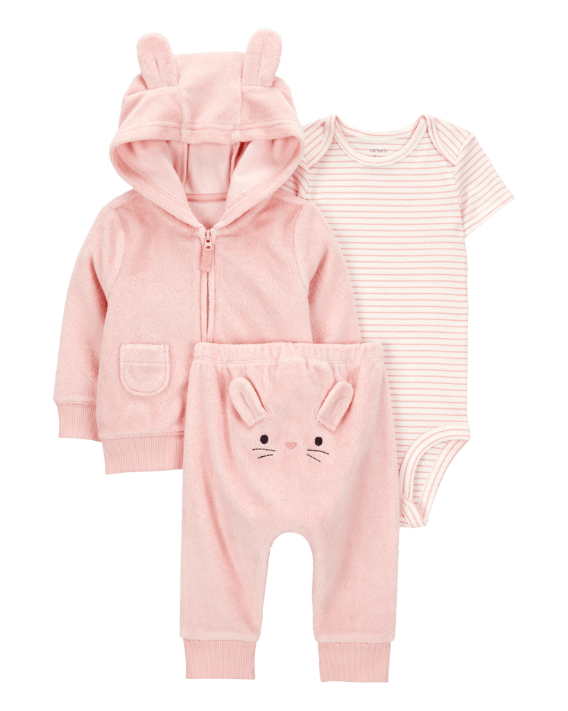 Conjunto tres piezas algodón chaqueta y pantalón terry más body diseño conejita - Carter´s