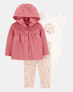 Conjunto tres piezas algodón pantalón chaqueta con capucha y body - Carter's