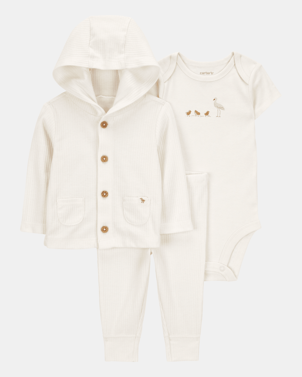 Conjunto tres piezas algodón pantalón chaqueta y body diseño patitos - Carter's