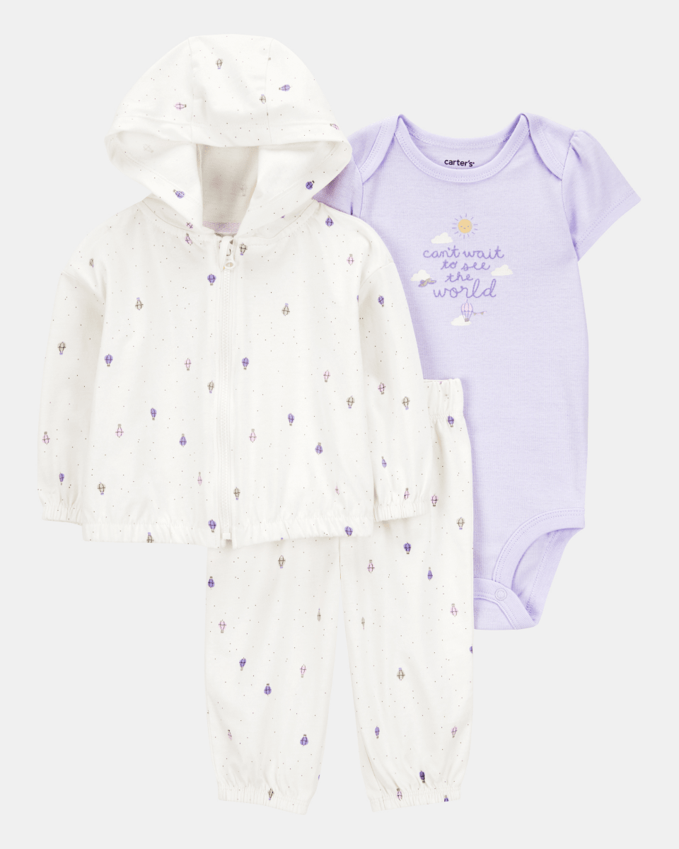 Conjunto tres piezas algodón pantalón y chaqueta más body diseño globo aerostático - Carter's