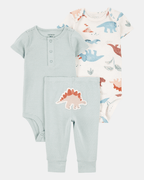 Conjunto tres piezas algodón pantalón y dos bodies diseño dinos - Carter's