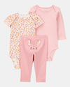 Conjunto tres piezas algodón pantalón y dos bodies diseño ratoncita