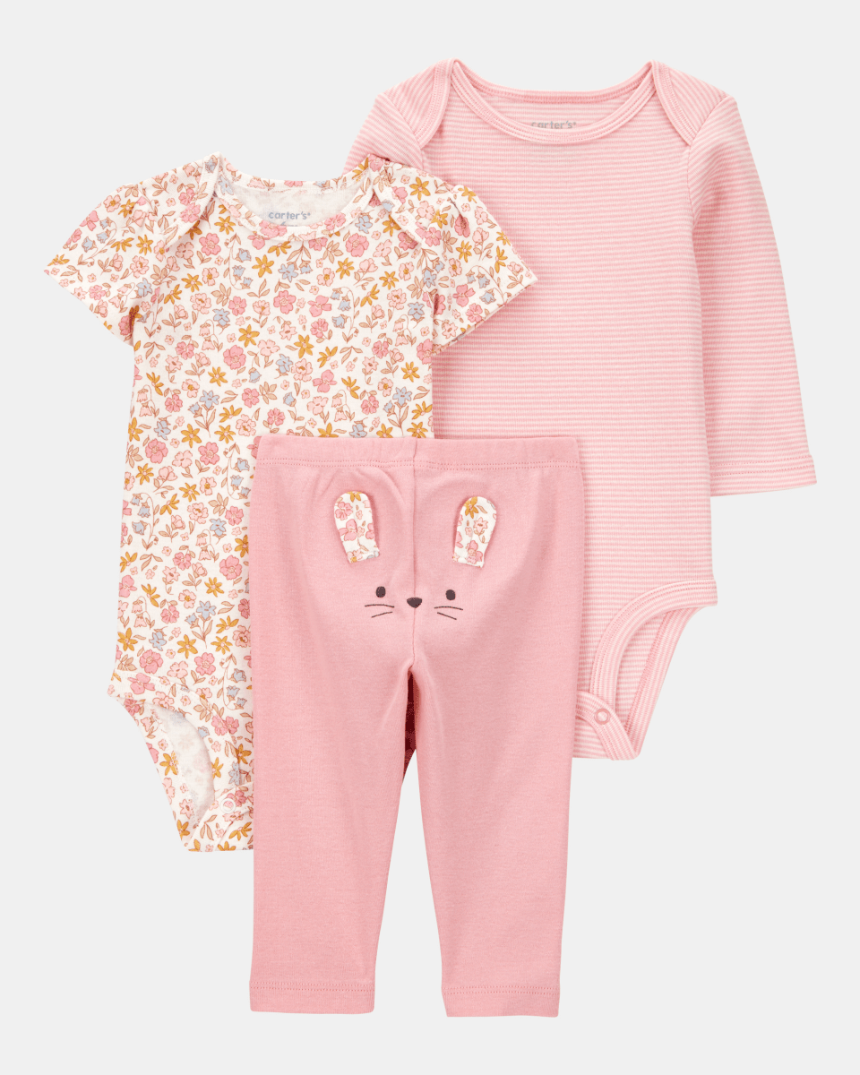 Conjunto tres piezas algodón pantalón y dos bodies diseño ratoncita - Carter's