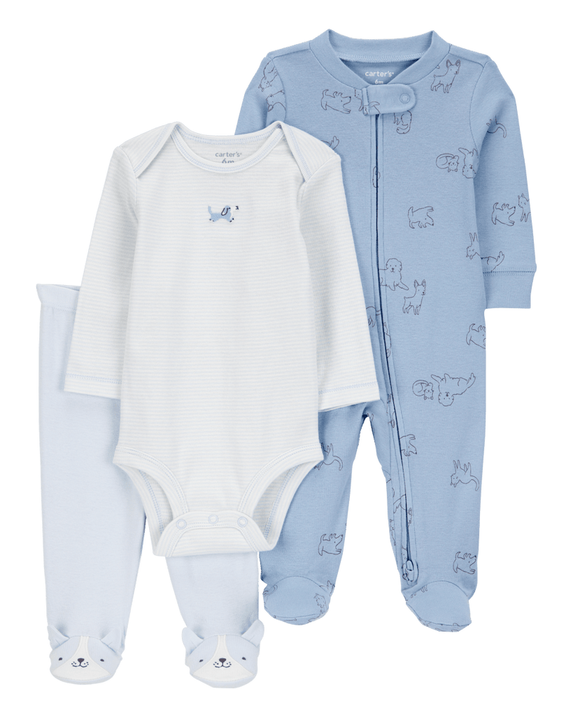 Conjunto tres piezas algodón pijama con pantalón y body diseño perro - Carter´s
