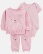 Conjunto tres piezas body de algodón, sudadera y pantalón, diseño de osito - Carter's