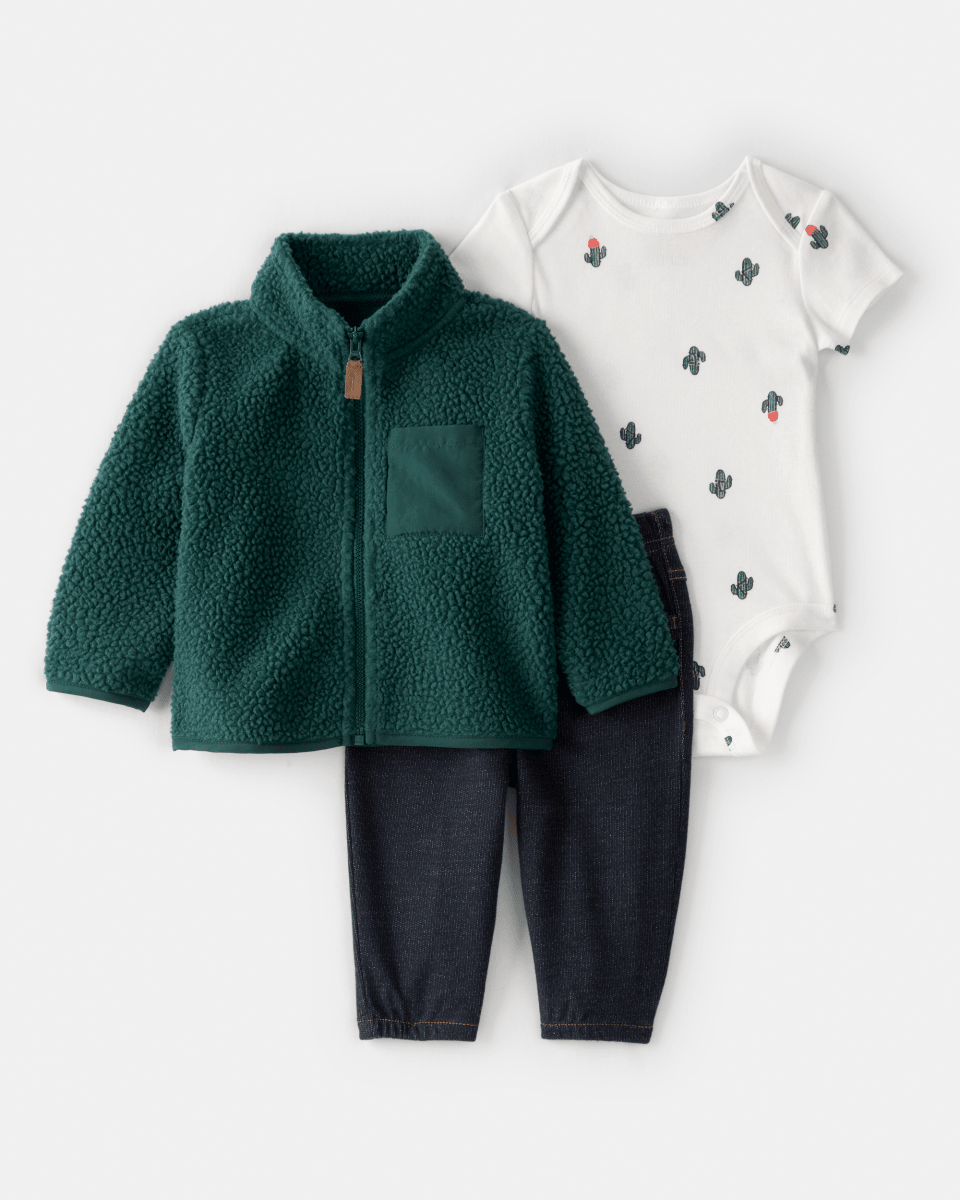 Conjunto tres piezas chaqueta de forro polar con cactus, body y pantalón - Carter's