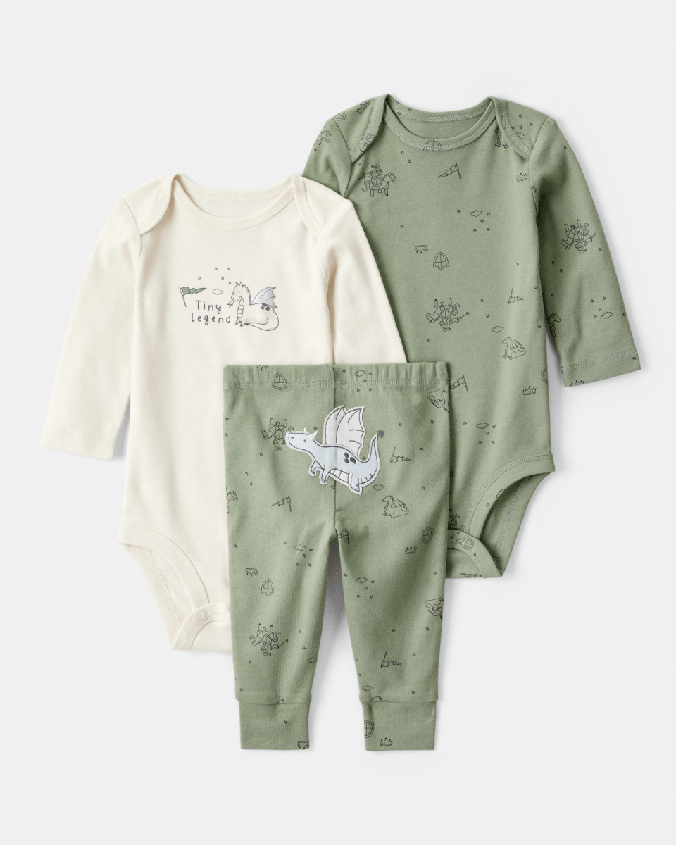 Conjunto tres piezas con dos bodies y pantalón diseño dragón - Carter's