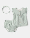 Three-piece cotton set with blouse, shorts, and bow, Gingham design