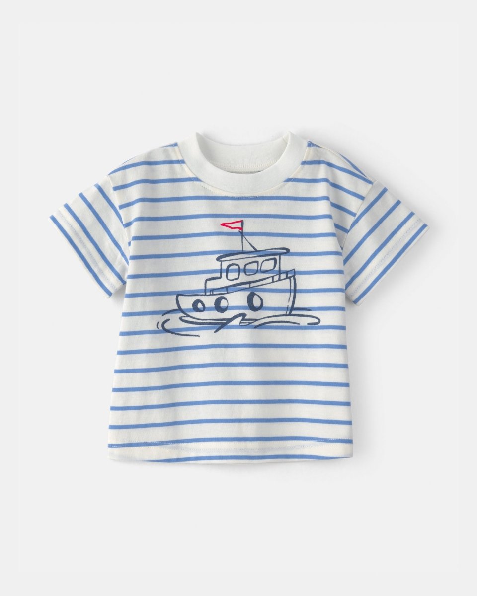 Conjunto tres piezas de algodón con polo, camiseta y pantalón corto con diseño náutico - Carter's
