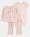 Conjunto de três peças de algodão, calças, cárdigan e body, rosa
