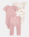 Conjunto tres piezas de algodón, pantalón y dos bodies, diseño elefantes
