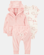 Conjunto tres piezas de chaqueta, pantalón y body corto, diseño oveja - Carter's