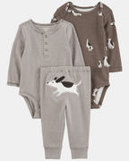 Conjunto tres piezas pantalón y dos bodies diseño de perro - Carter's